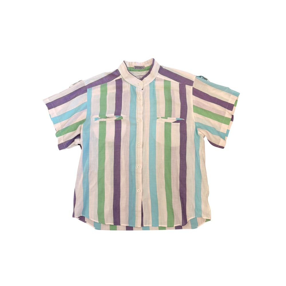 Diane von Furstenberg Striped Vintage Button Down Shirt Purple Green Sz 12